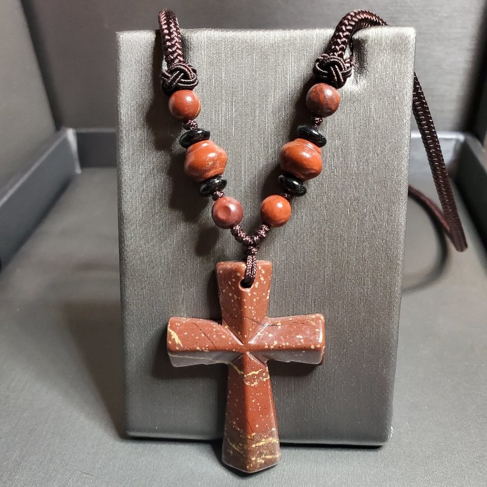 Handcrafted Dragon's Blood Jade Cross Necklace Unisex